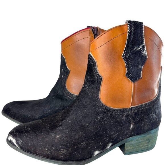 Alcala's Shoes - Alcala's Johnny Women Black Brown Cow Hair-On-Hide Leather Cowboy Boots Size 9.5